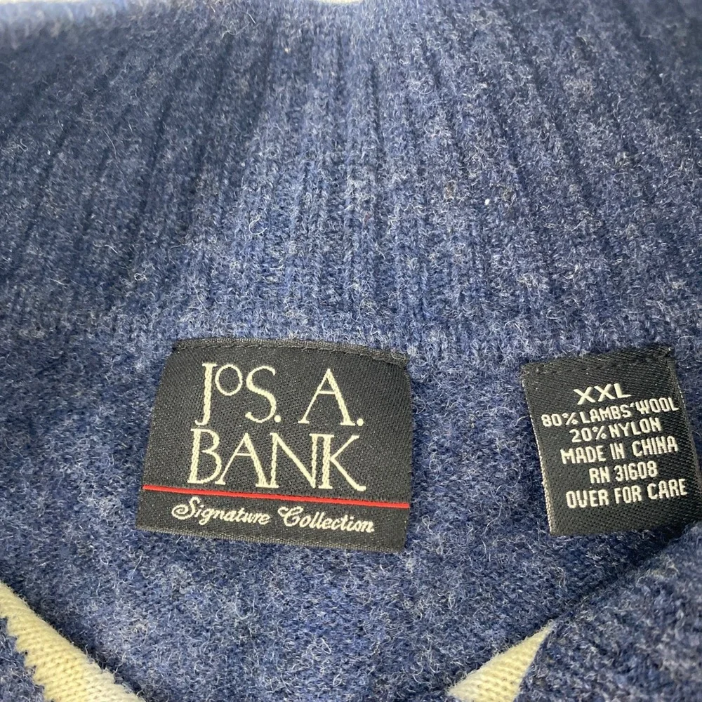 Jos. A. Bank Sweater Mens XXL Blue Lambswool Quarter 1/4 Zip Diamond Geometric